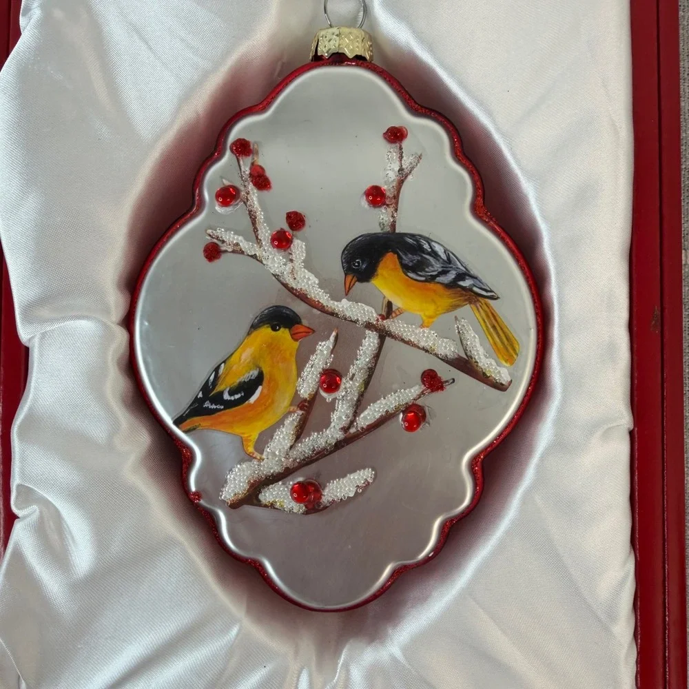 Gold Finch Song Bird Christmas Ornament with Gift Box by Valerie Parr Hill